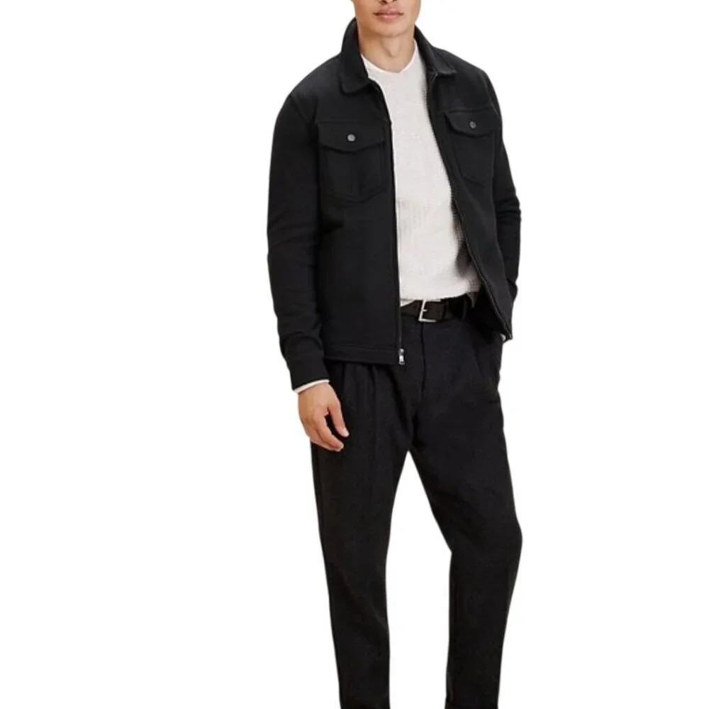 Banana Republic Ribbed Texture Jacket Black Full Zip Snap Pockets Size M
